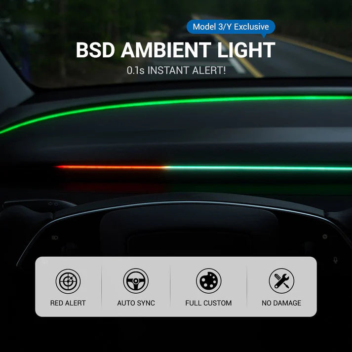 Tesla Model 3 & Model Y Blind Spot Monitor RGB Ambient Lighting (BSD Lane Change Alert)