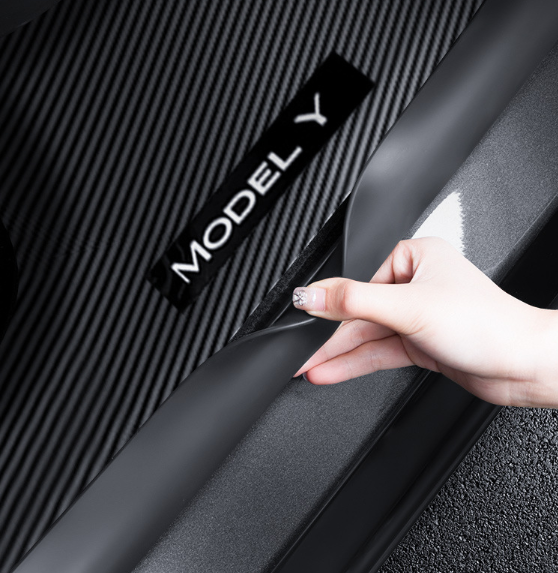 Inner Door Sill Protectors for Tesla Model Y Juniper – Carbon Fiber Style ABS Interior Door Threshold Guards