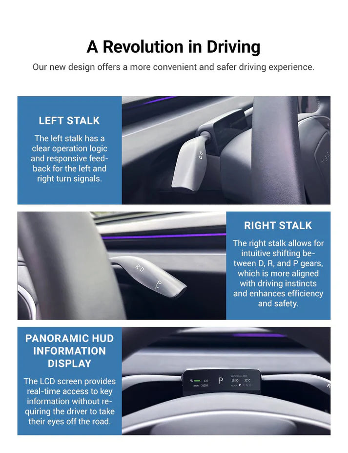 Tesla Model 3 Highland & Model Y Juniper Gear Shift Stalks Heads-Up Display (Plug & Play)