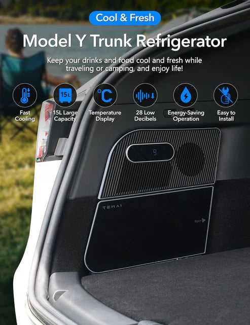 Tesla Model Y Rear Trunk Built-In Car Refrigerator (5-Seater) | 12V Portable Fridge with Digital Control