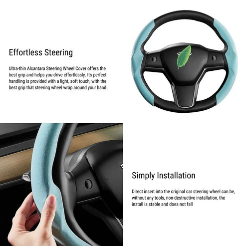 Slim Alcantara Steering Wheel Cover for Model 3 / Y