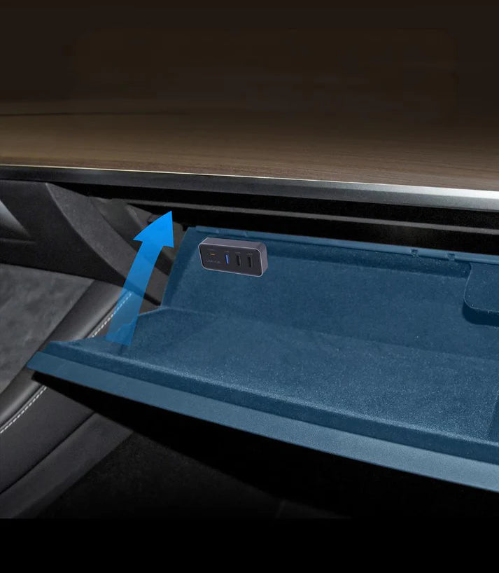 Tesla Model 3 & Model Y Glove Box USB Hub (2021.11+) – Type-C & 3 USB Ports, Dash Cam Ready